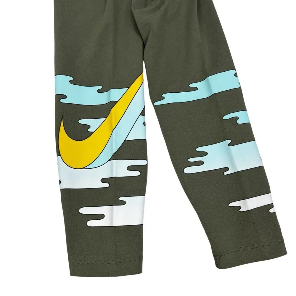 Nike Icon Clash Olive Green Art Swoosh Graphic High Rise Leggings Women’s Small
